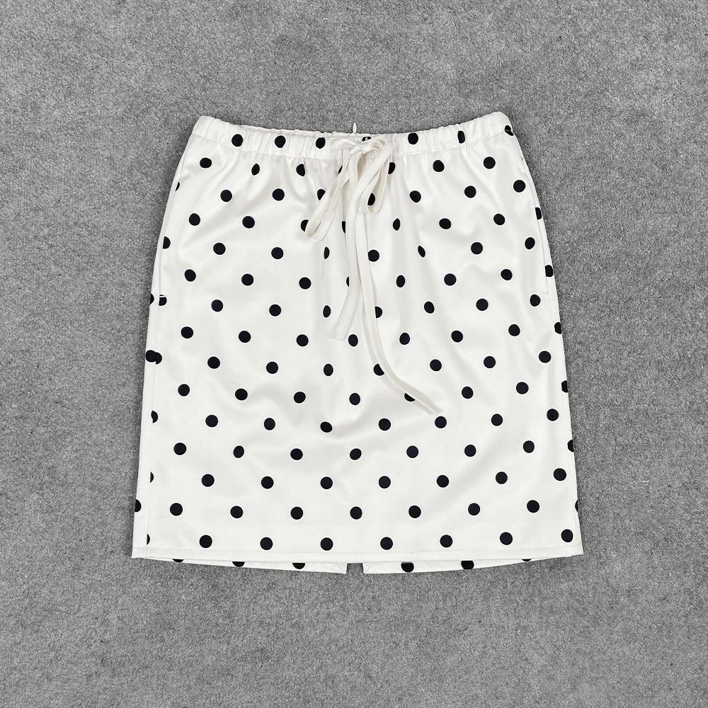 Women's Elegant Apricot Polka Dot Drawstring Hip Wrap Skirt