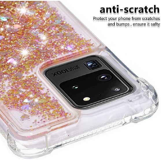 

Compatible with Samsung Galaxy S20 Ultra Case Glitter Luxury Cute Love Quicksand Clear TPU Girls Women Stylish Bumper Shockproof Protective Case for золотистый