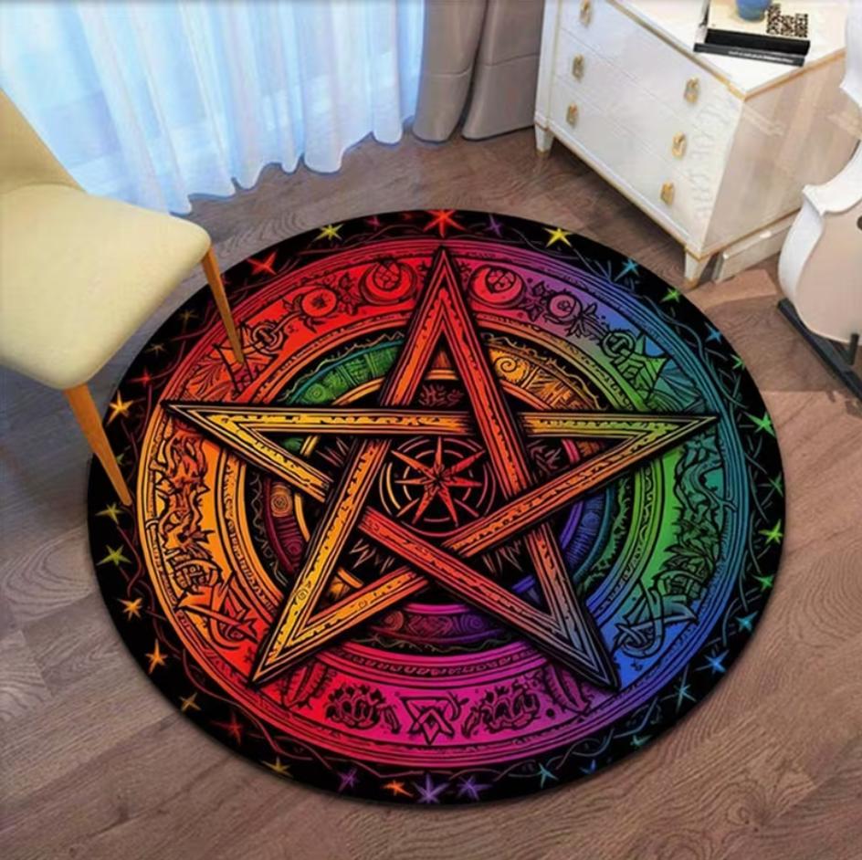 Purple Glow Hexagram Magic Rug Anti-slip Soft Easy To Clean Fits Study Rooms or Vacation Homes Adds Mystical Vibe Daily Area Rug