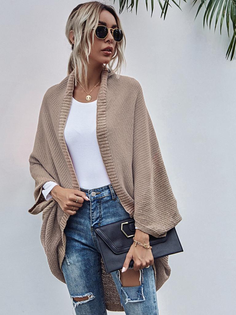 Fashion Autumn And Winter New Color Block Shawl Knitted Cardigan Sweater Jacket