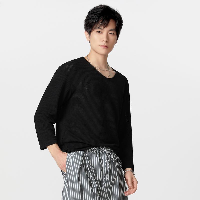 

Унисекс Женские Мужские С круглым вырезом Длинный рукав Вафельная текстура Парные топы Футболки 5XL