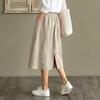 Women's Casual Vintage Loose Fit Midi Skirt with Pockets Elastic Waistband Button Front Design Comfortable Everyday Wear