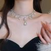 Elegant Rhinestone Tassel Geometric Water Drop Necklace & Earring Set