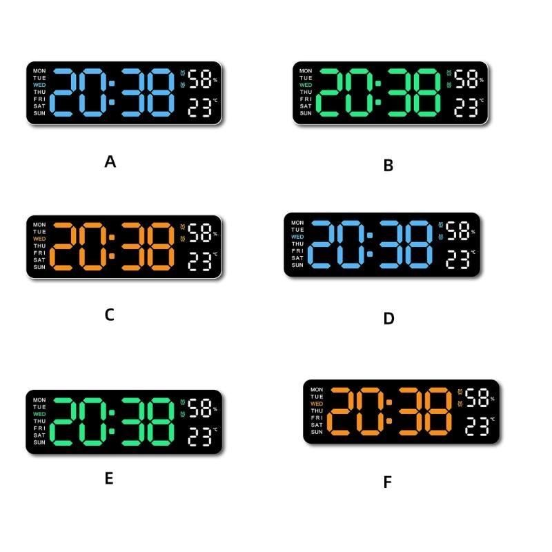 Multifunctional LED Wall Clock with Temperature Display Adjustment Brightness and 2 Alarms 12/24 Hour Memory Function