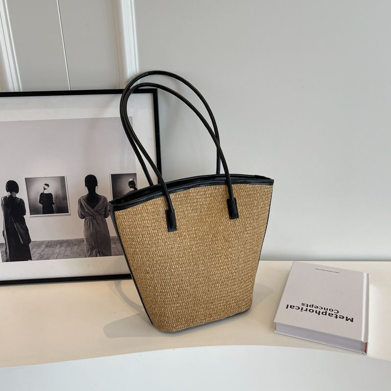 

Retro Shoulder Bag Casual Seaside Vacation Ins Straw Bag Black