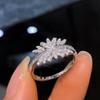 High-End Crystal Diamond Flower Ring for Women - Elegant, Exaggerated Korean Style Index Ring