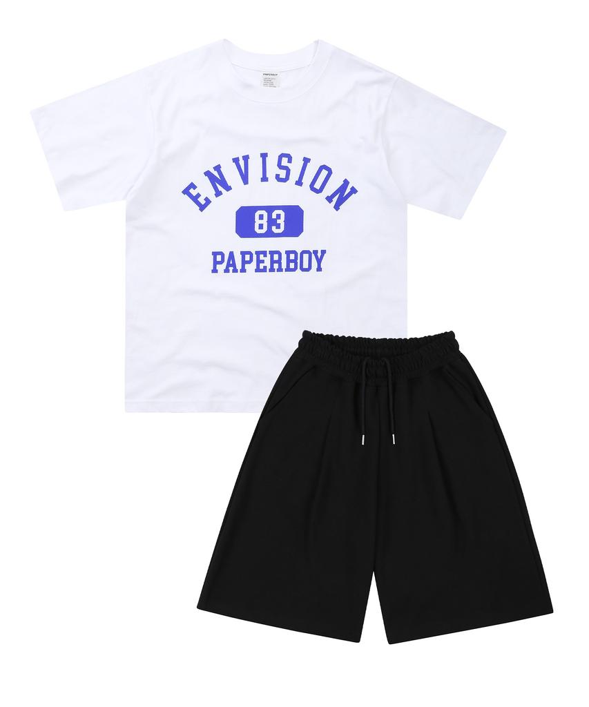 PAPERBOY [Set] Envision Short Sleeve Half Pants Set-White
