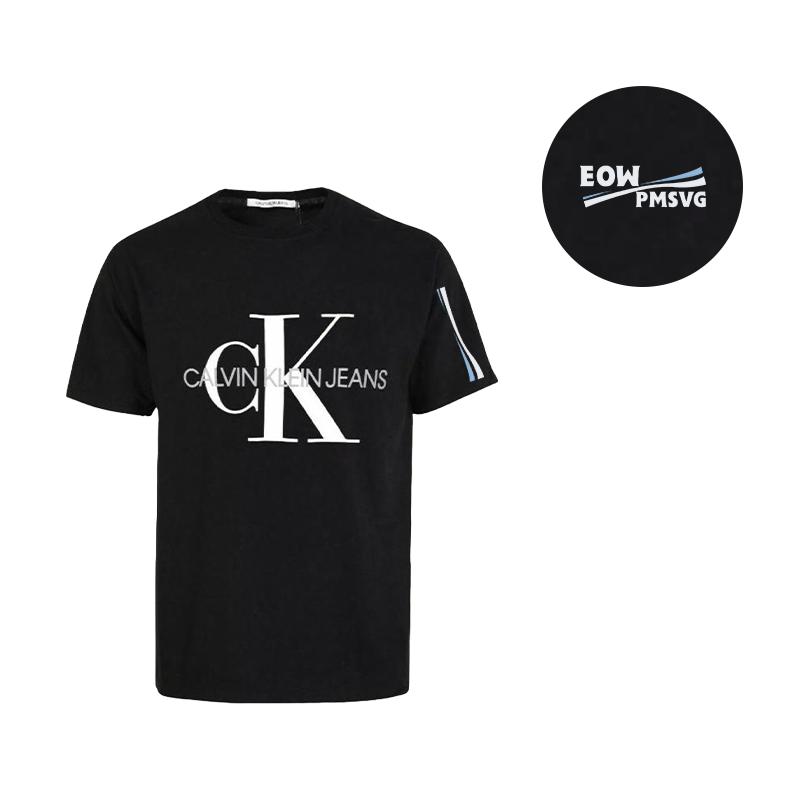 Calvin Klein Camiseta Unisex de Manga Corta con Cuello Redondo y Corte Holgado con Estampado de Letras Negro 35H6422401(EQUIPO702-A11)