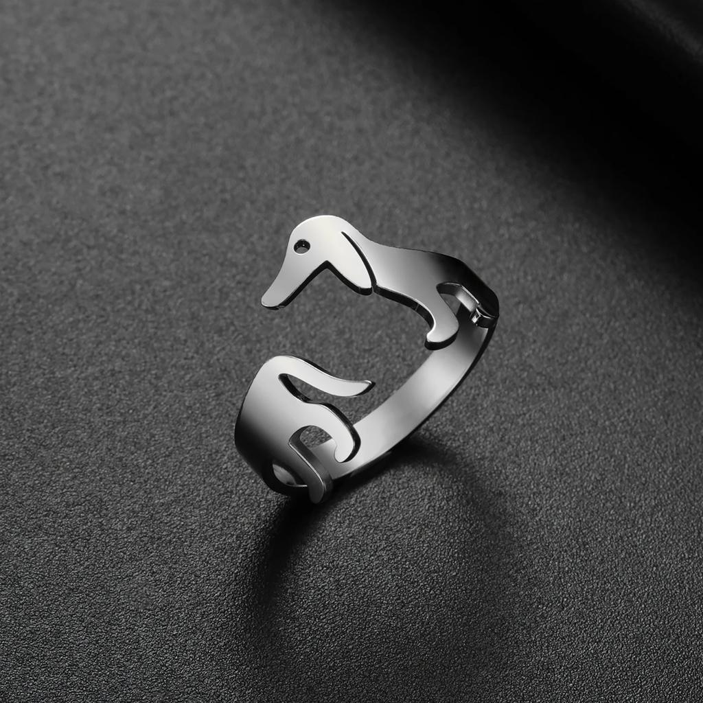 Cazador Adjustable Dachshund Dog Rings for Women Girl Stainless Steel Open Rings Cute Animal Pet Jewelry Birthday Gift Wholesale