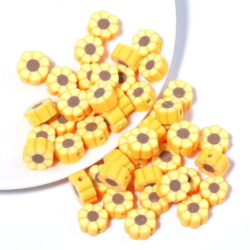 50 pcs Polymer Clay Animal & Fruit Style Mixed Color Flat Round Beads for DIY Bracelet Jewelry