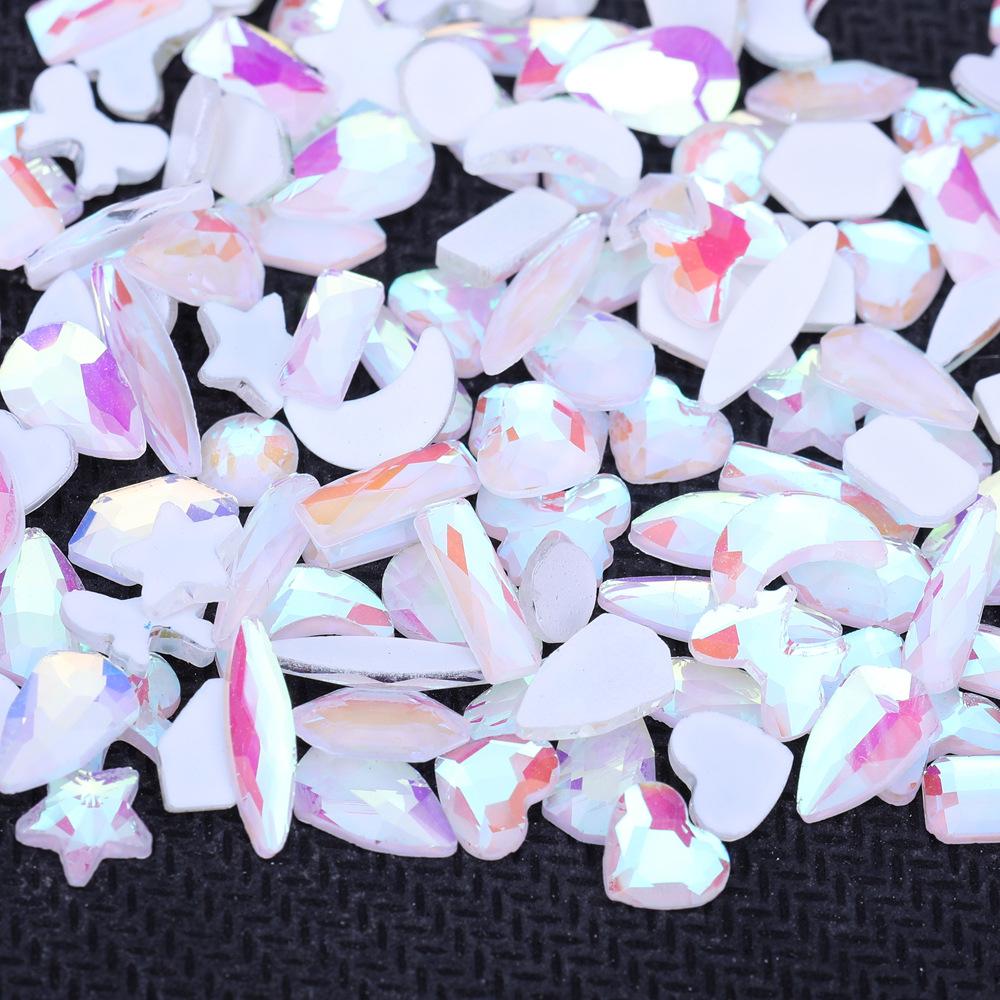 Mixed Nail Art Accessories Size Aurora Champagne Stained Glass Flat Bottom Special-Shaped Diamond Diy Nail Accessories