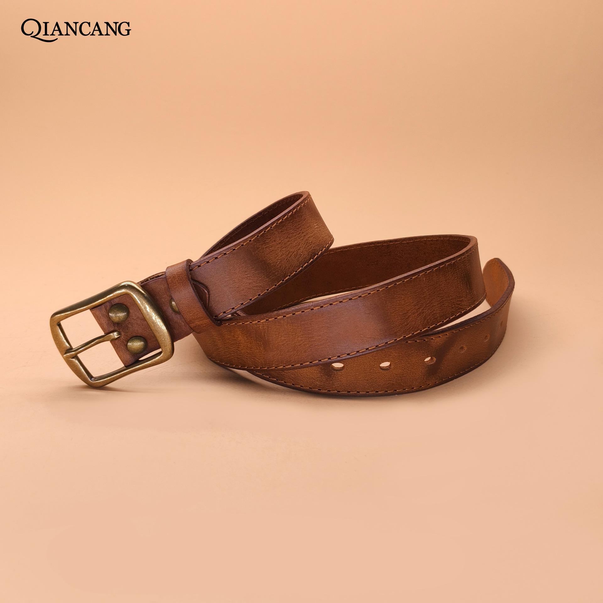 

Ремень ручной работы из первого слоя коровьей кожи в стиле ретро из натуральной коровьей кожи растительного дубления с пряжкой 110cm-130cm хаки