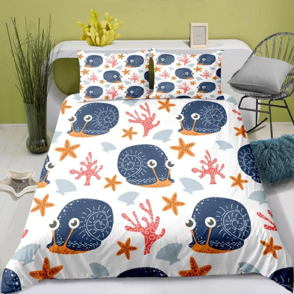 Colourful Snail Duvet Cover Set Cute Kawaii Animal Polyester Bedding Set Comforter Cover King Queen Size For Kids Boys Girls