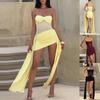 European and American Cross-border Women's 2025 Summer New Mesh Patchwork Elegant Ribbon Solid Color Strapless Dress