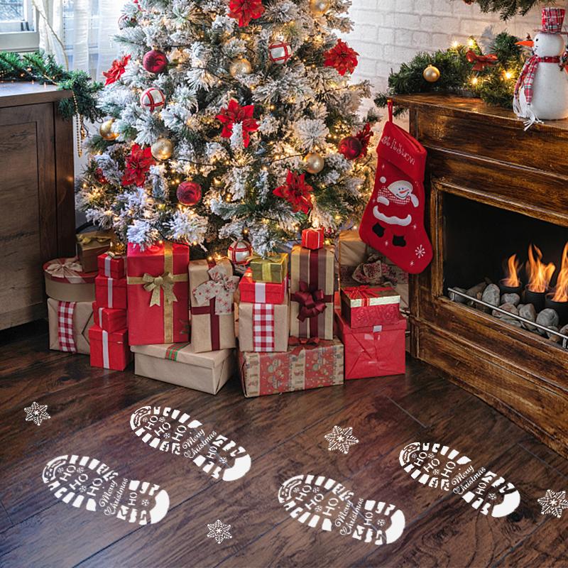 6pcs Christmas Snowflake Footprint Stencil Santa Claus Footprint Painting Template Scrapbook Coloring Embossing Album Xmas Decor