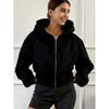 Women Short Zip Up Hooded Cardigan Batwing Sleeve Loose Streetwear Solid Color
