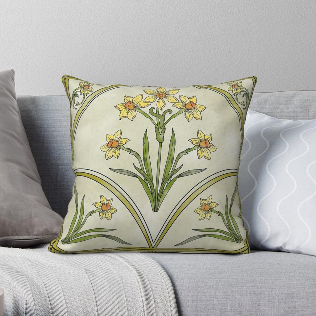 Daffodils Art Nouveau Square Pillowcase Polyester Linen Velvet Creative Zip Decorative Throw Pillow Case Sofa Seater Cover