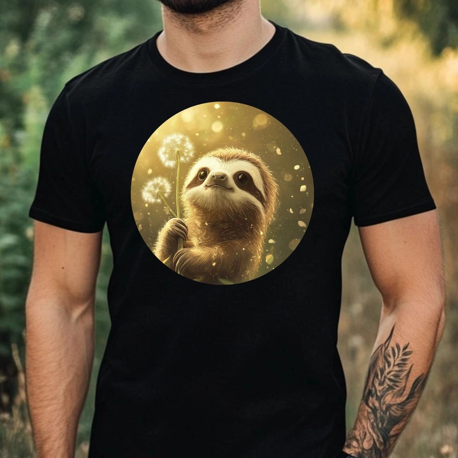T-Shirt Herren Faultier mit Löwenzahn Motiv Baumwolle Größe XS bis 5XL M