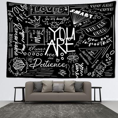 Black And White Inspirational Quotes Tapestry Wall Hanging Bohemian Abstract Art Hippie Tapiz Mysterious Home Decor