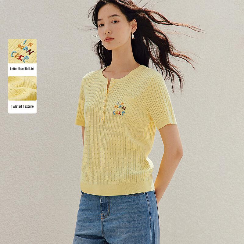 INMAN Женский вязаный топ с коротким рукавом, витой кабель, французский бисер L