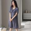 Women's Court Style Cotton Silk Nightgown with Built-In Bra Pads, French Large Size Summer Pajama Dress