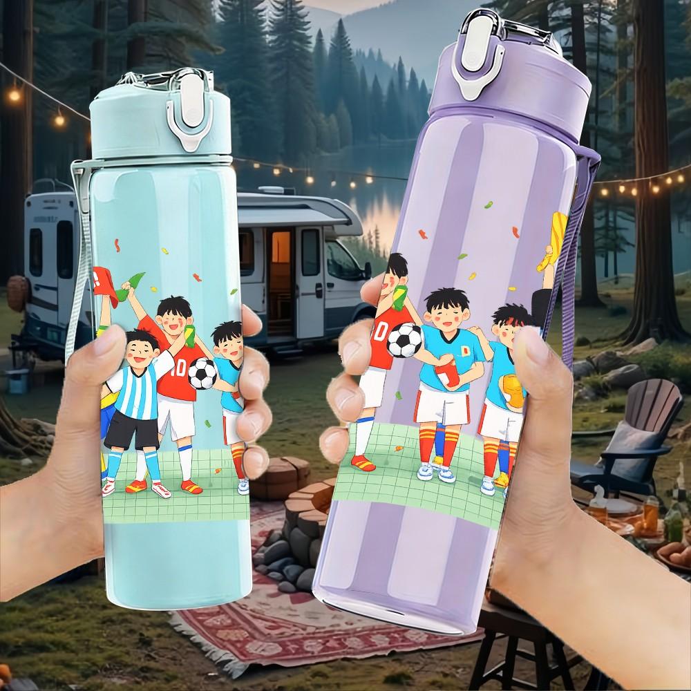 1PC Kids Cheer Sport Team Scene Print 750ml Color Plastic Sports Water Bottle Leakproof Flip Straw Lid Suitable for Sports Office Home Use