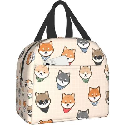 Bolsa de Almuerzo con Bolsillo Lindo Perro Japonés Shiba Lonchera Aislada Refrigerador Térmico Impermeable Reutilizable Bolsa Tote para Viaje Trabajo