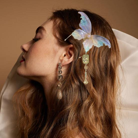 Women Hair Clip Shiny Butterflies Decor Hair Piece Hair Styling Pin Metal Rhinestone Tool Hair
