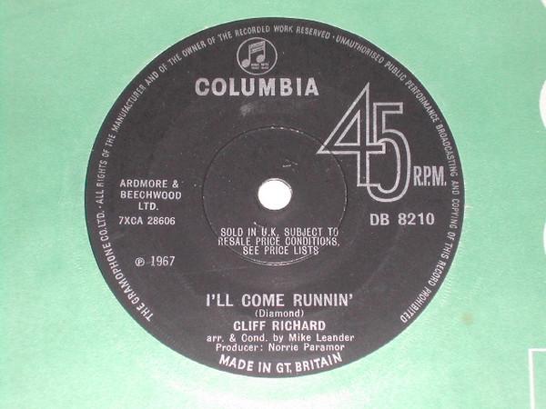 

7inch Record CLIFF RICHARD - I ll Come Runnin DB8210 Columbia 1967 UK Rock Used