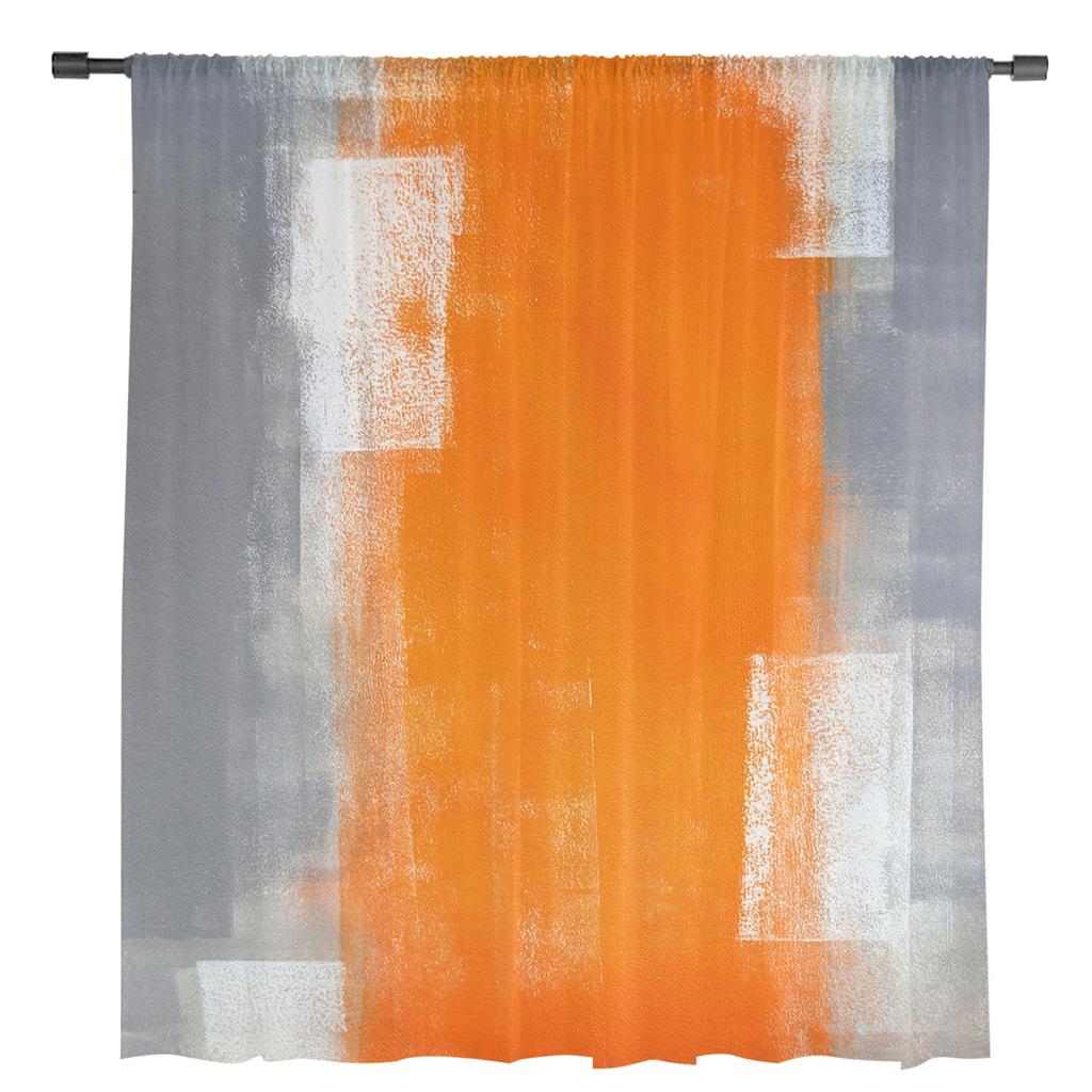 Orange Gray Abstract Oil Painting Texture Tulle Curtains Living Room Kitchen Window Decoration Chiffon Voile Sheer Curtain