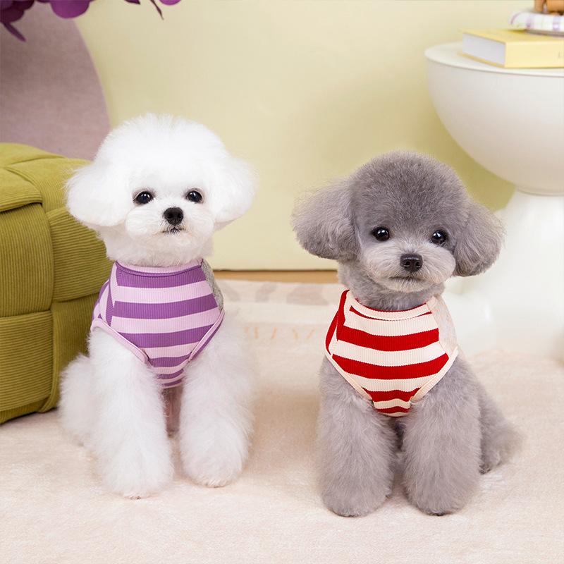 

Spring and summer new dog clothes contrasting colors piano striped vest teddy bear small dog cat pet clothes XXL (applicable weight 12-9 kg)