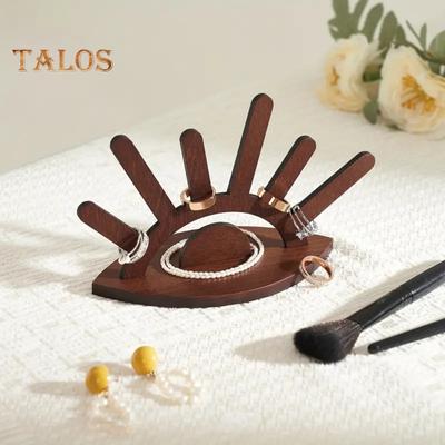 Ring Display Stand Wooden Jewelry Storage Organizer with 6 Ring Holder Eye-inspired Ring Storage Rack Tabletop Ornament Gift for Her