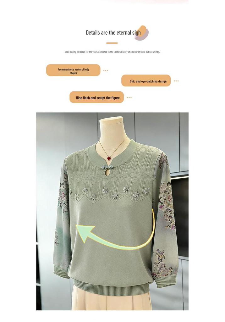 New 2026 Spring Style Stand Collar Long-Sleeved Top for Middle-Aged Women – Fashionable and High-End Feel