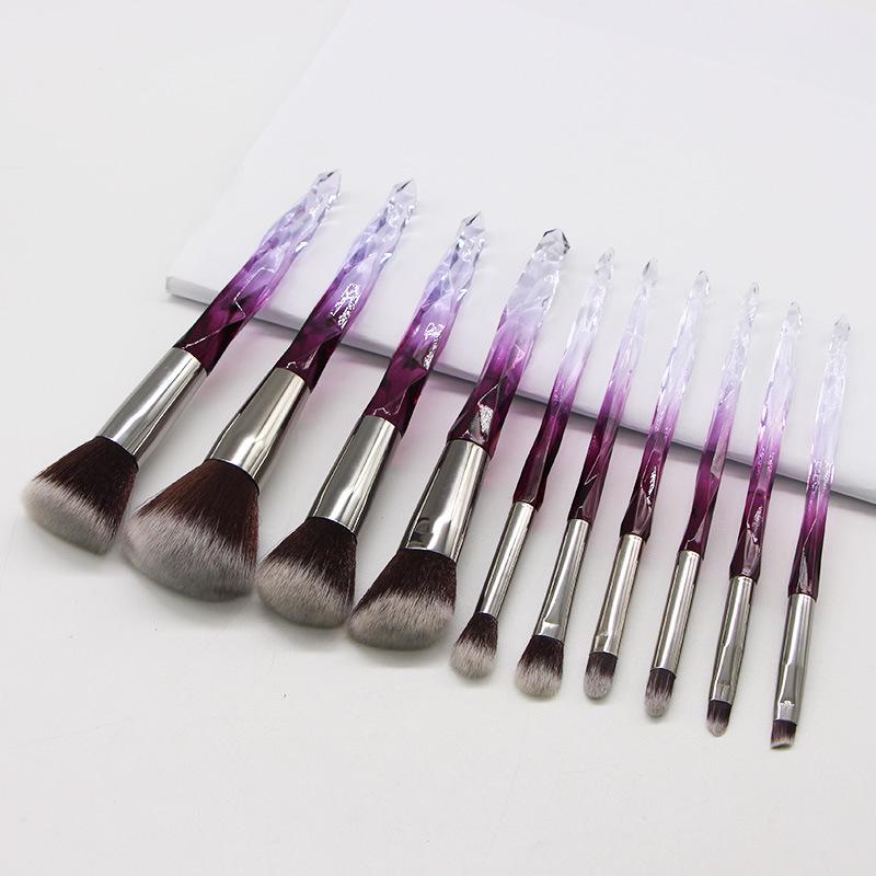 10-Piece Diamond Crystal Makeup Brush Set with Acrylic Handles