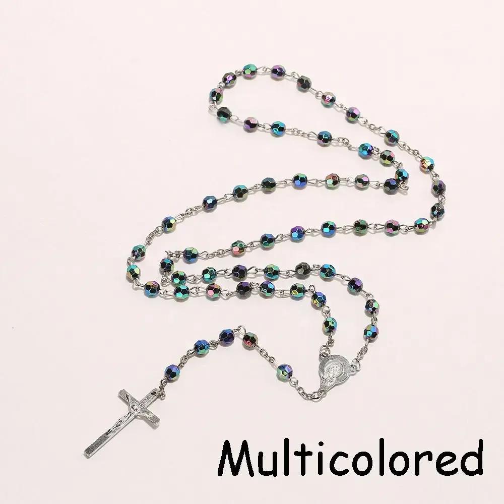 Jewelry Crucifix Charm Vintage Cross Necklace Jesus Rosary Beads Chain Virgin Mary Pendant