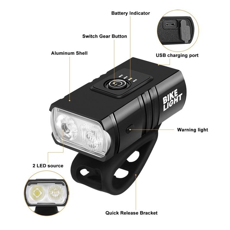 MTB Bike Front Rear Light Set Rechargeable Power Display Headlights Easy To Install Bicycle Warning Taillights for Riding Safety
