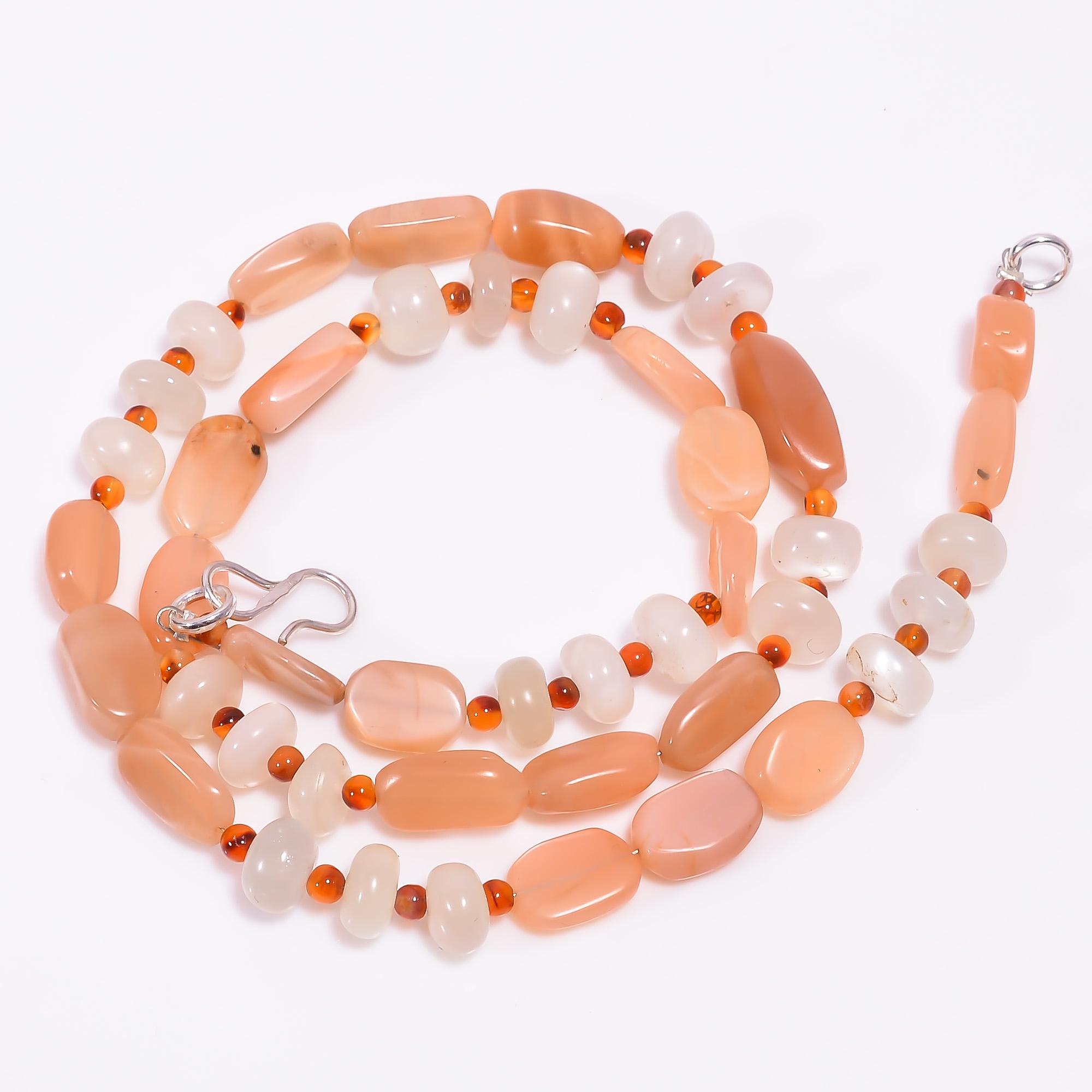 

Natural Multi Moonstone Carnelian Gemstone Beads Necklace 3-15 mm 18 UB-8034 UB-8034