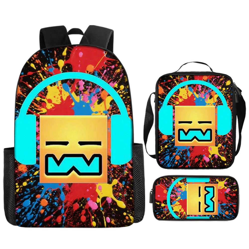 Cartoon Geometry Dash Kinder Schulrucksack mit Umhängetasche Federmäppchen Schultaschen für Jungen Mädchen Bestes Geschenk