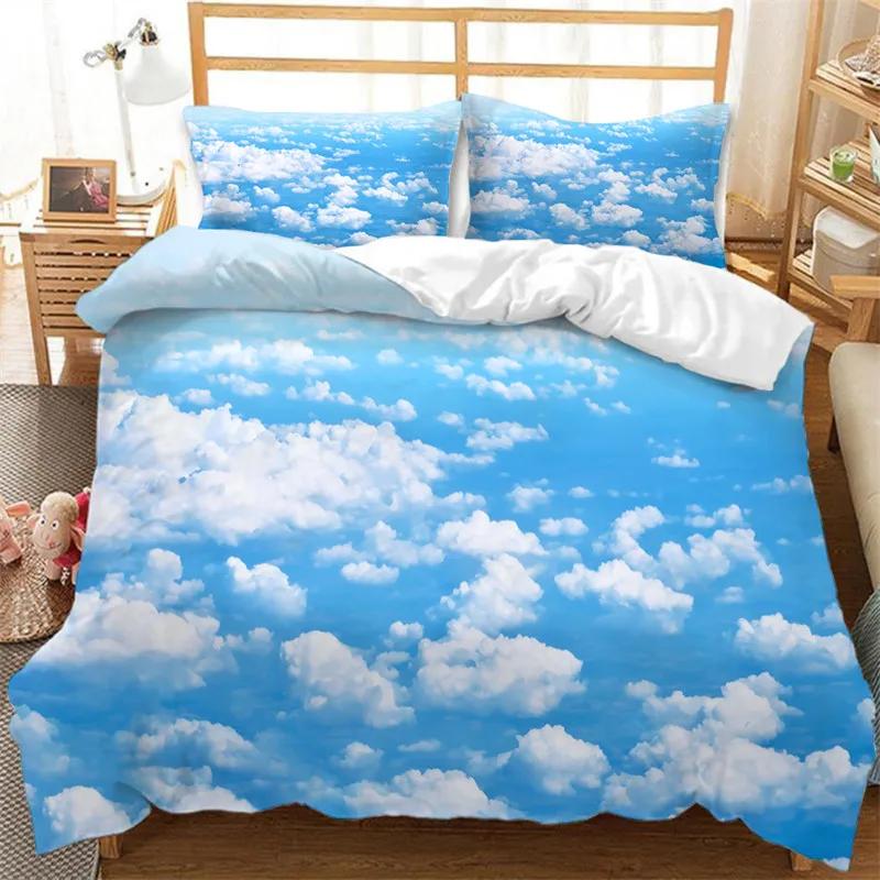 Comforter Blue Sky White Clouds King Microfiber Natural Scenery Flowers Bedding Set Animal Bird Comforter For Girls Teen