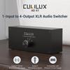 Cubilux 1 Input 4 Output Stereo XLR Audio Passive 1 Female to 4 Male Balanced XLR Source Switcher Box AS-X1 Selector,