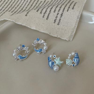 Seaside Vacation Wind Conch Starfish Pearl Stud Earrings Female Fresh Temperament Sweet Personality Versatile Earrings