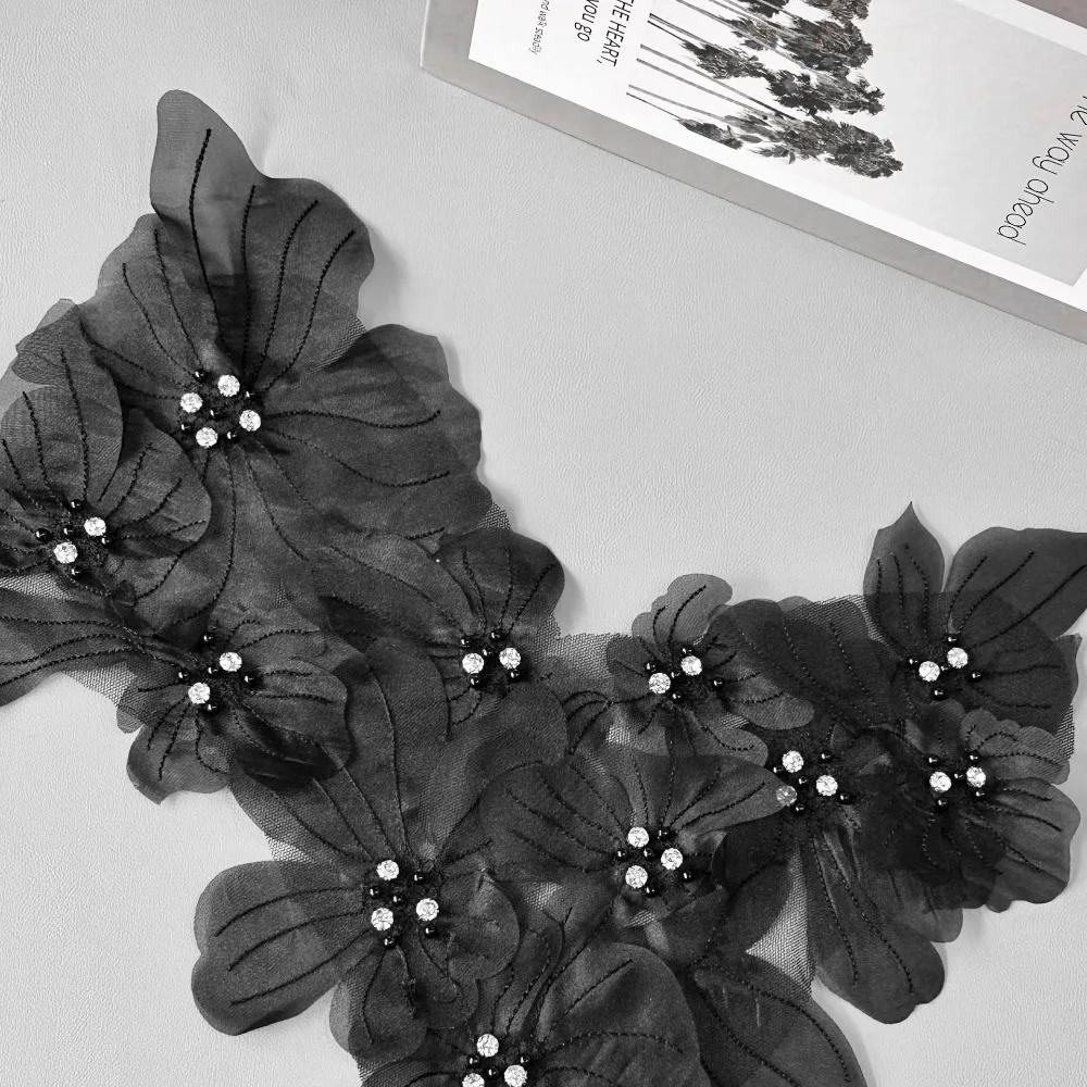 Mesh Flowers Cloth Patch Lace Flowers Hand-embroidered Cloth Decoration Patch DIY Clothing Accessories Lace Embroidered Patch
