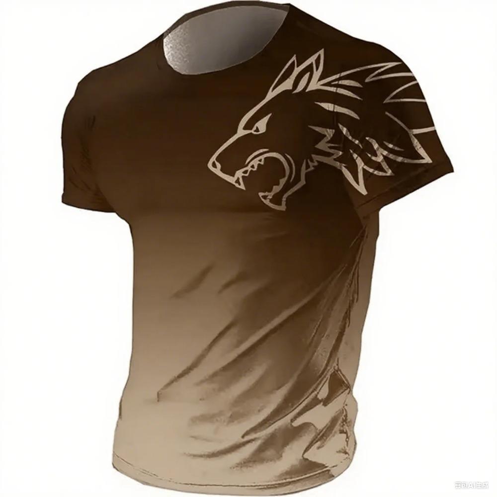 T-shirts for Men Fitness Sportswear 2024 Summer Vintage Men's 3d Printed Quick-Drying Gradient T-shirt Animal Wolf Short Sleeve