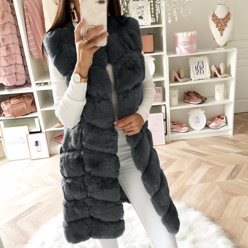 Autumn and winter new products imitation fur artificial wool long vest cotton coat thickened plush warm winter wind thickened warm