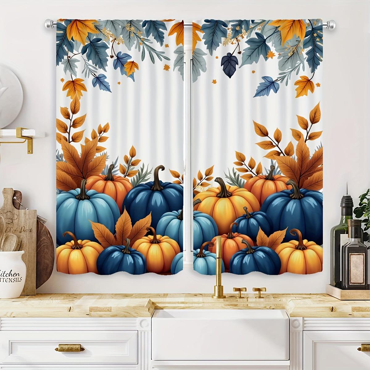 

Pumpkin Maple Leaf Print Curtains Polyester Fabric Suitable Bedroom Living Room Decoration Curtain For Area Made Of Machine Washable W100*H70(CM)-Grommet top&2PCS