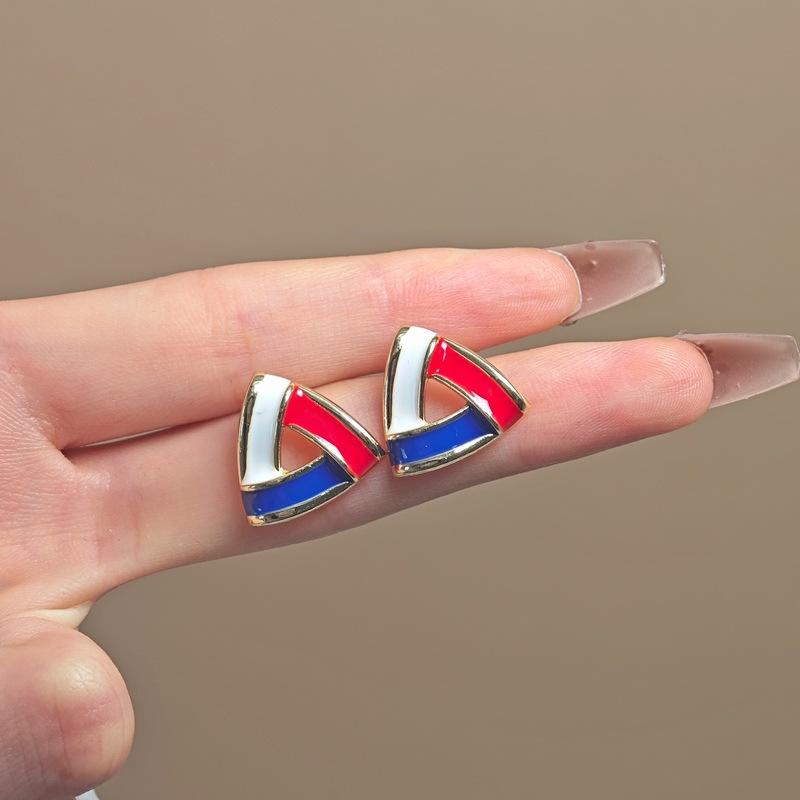 

New in Classic Hollow-Triangle Stud Earrings Red White Enamel Geometric Statement Women s Small Earrings Party Ear Zircon