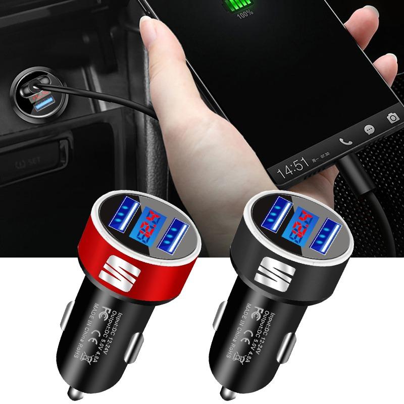 Car Charger 2 USB Ports Fast Charging Digital Display Car Accessories for SEAT Leon FR 5 6 MII Altea 5F Ibiza Toledo Cordoba Alhambra MK3