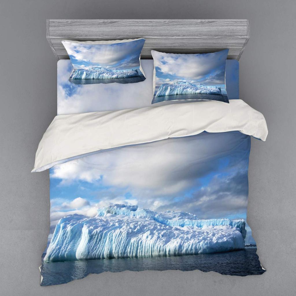 Glacier Duvet Cover Sets for Kids Teens Queen Quilt Covers Lightweight Down Bedroom Decor 2 Pillowcases 1 Duvet Cover No Quilt