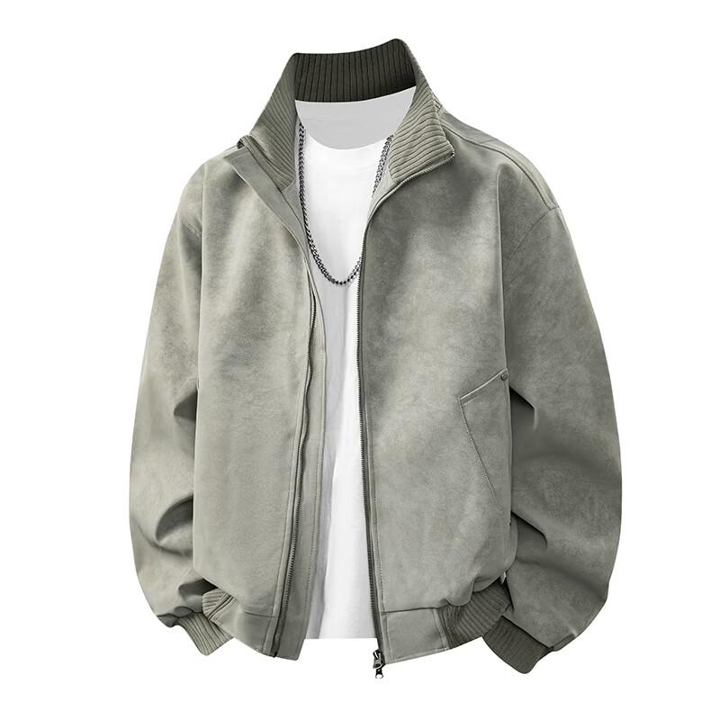 Wassup Sohot American Style Stand-Collar Tie-Dye PU Leather Bomber Jacket