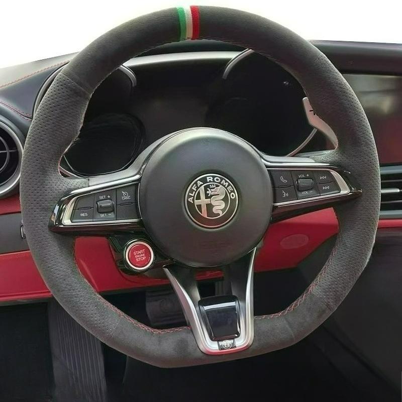 Hub Caps Hand Stitched Renovation Non-slip Wear-resistant Black Leather Car Steering Wheel Cover For Alfa Romeo Stelvio Giulia 2 XGHIJ1